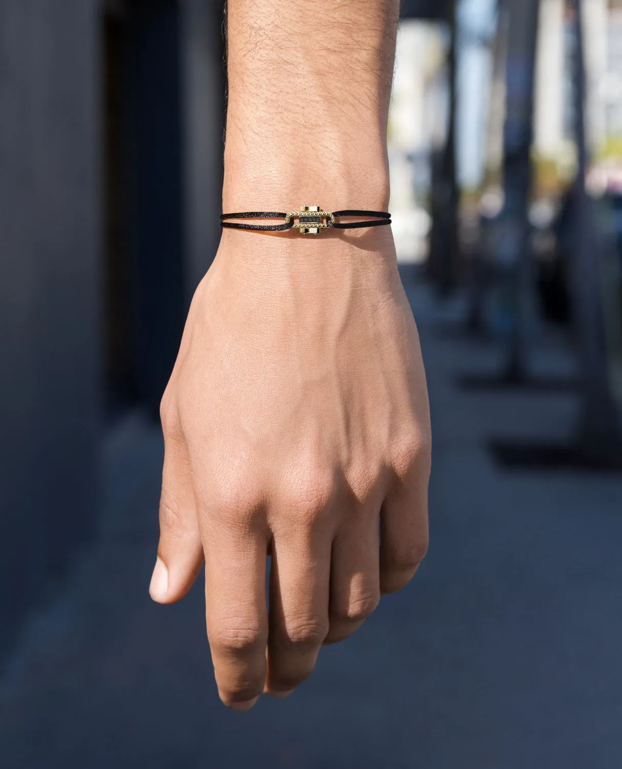 Ready to Ship - ROPES Cord Bracelet with 18k Rose Gold Charm & 0.05ct Black Diamonds