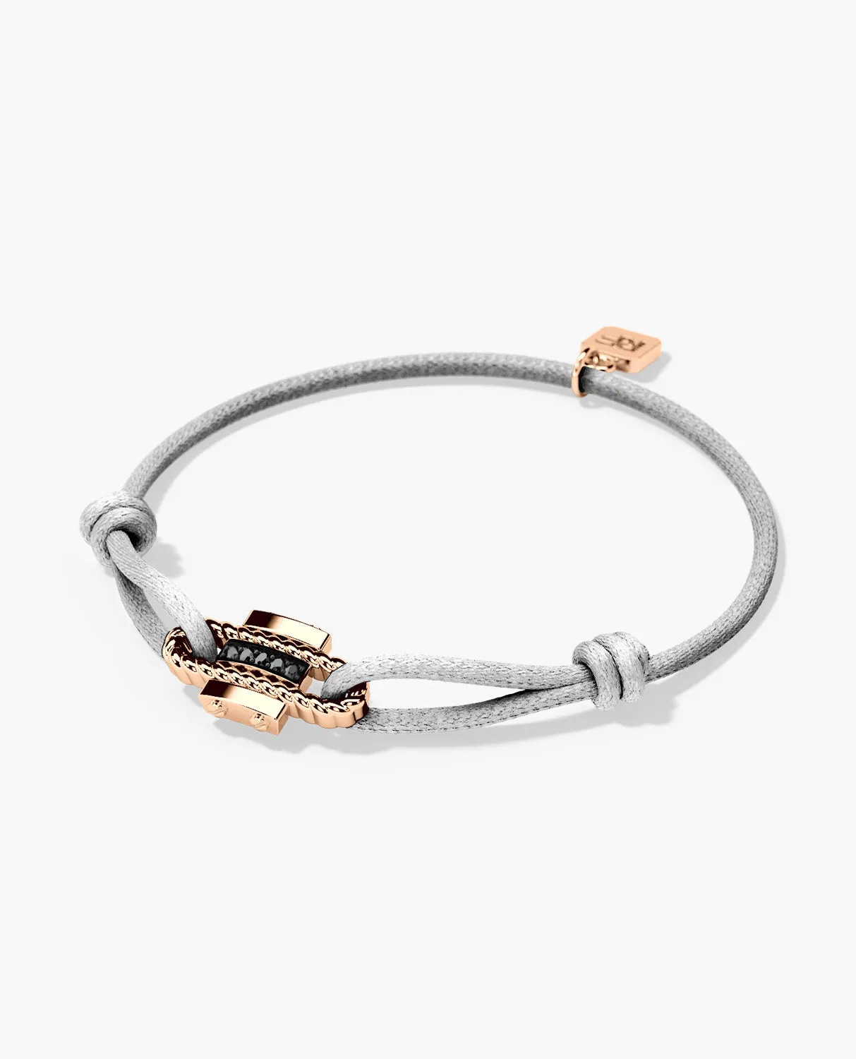 Ready to Ship - ROPES Cord Bracelet with 18k Rose Gold Charm & 0.05ct Black Diamonds