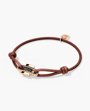 Ready to Ship - ROPES Cord Bracelet with 18k Rose Gold Charm & 0.05ct Black Diamonds
