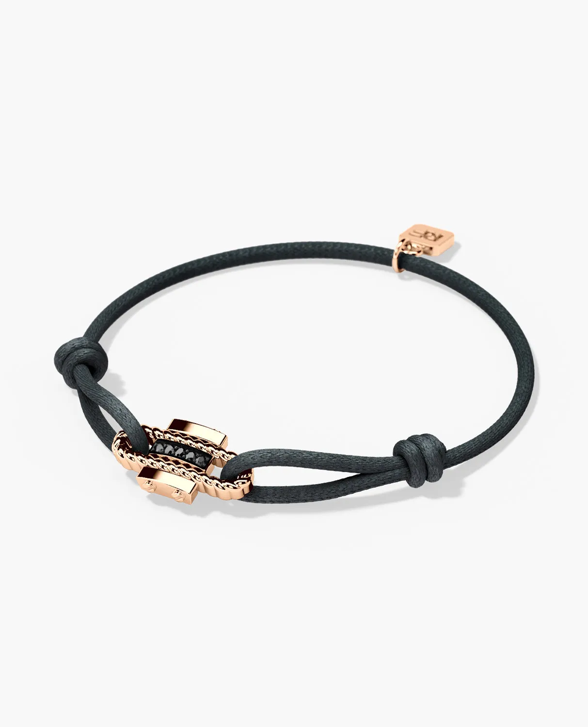 Ready to Ship - ROPES Cord Bracelet with 18k Rose Gold Charm & 0.05ct Black Diamonds
