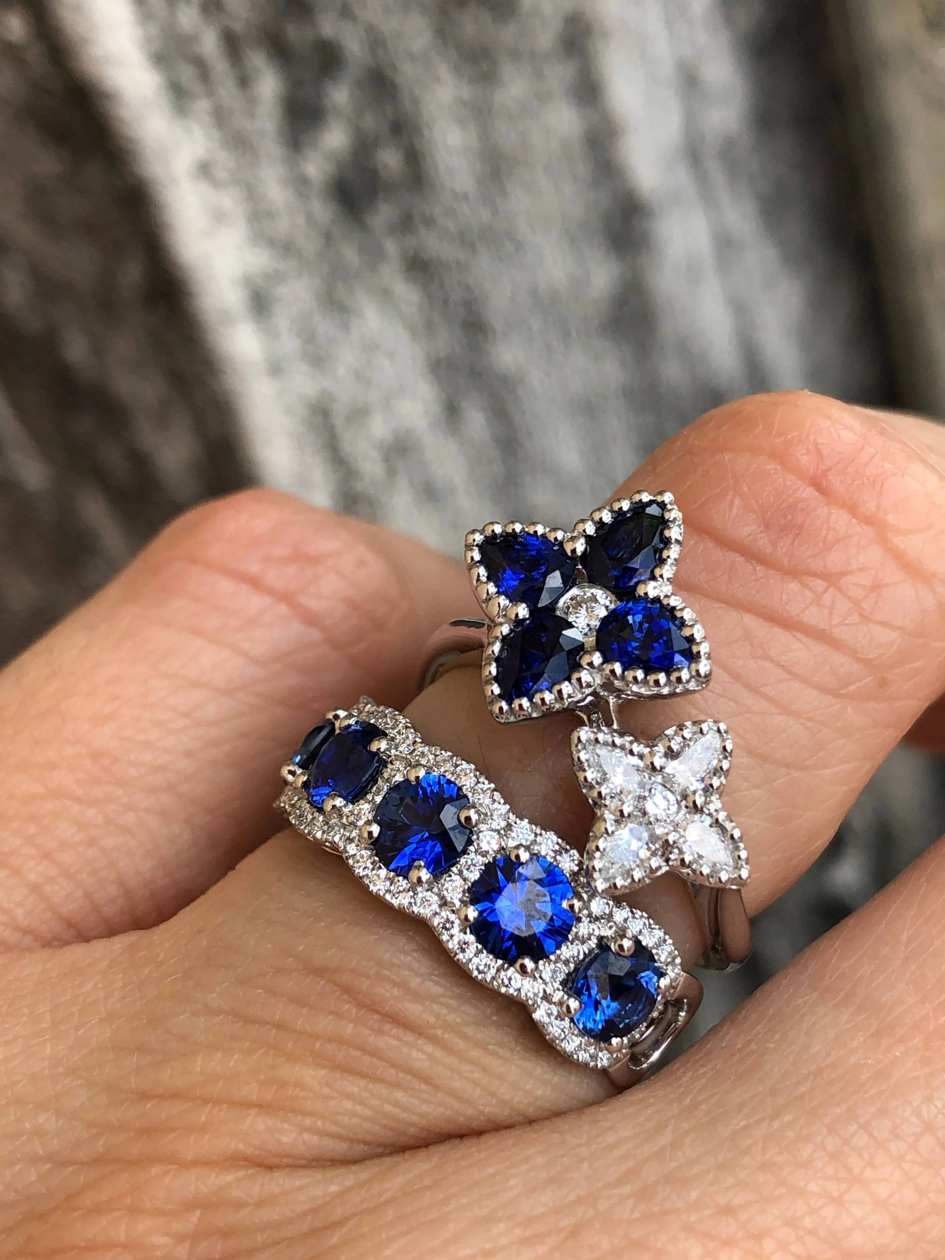 Sapphire and Diamond Clover Ring