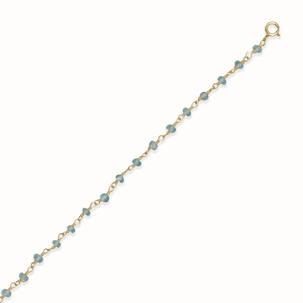 Sea Breeze Blue! 9.5"   1" 14 Karat Gold Plated Apatite Bead Anklet