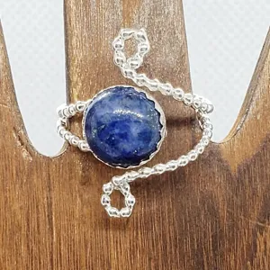 Sterling Silver Adjustable Ring With Lapis Lazuli Cabochon