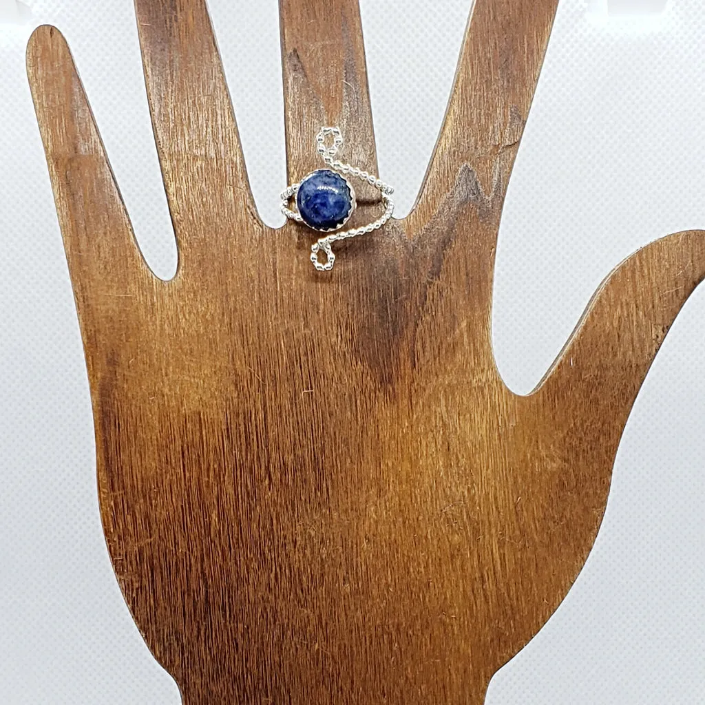 Sterling Silver Adjustable Ring With Lapis Lazuli Cabochon