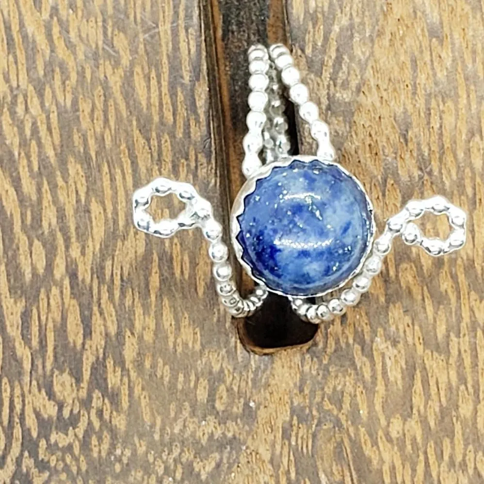 Sterling Silver Adjustable Ring With Lapis Lazuli Cabochon