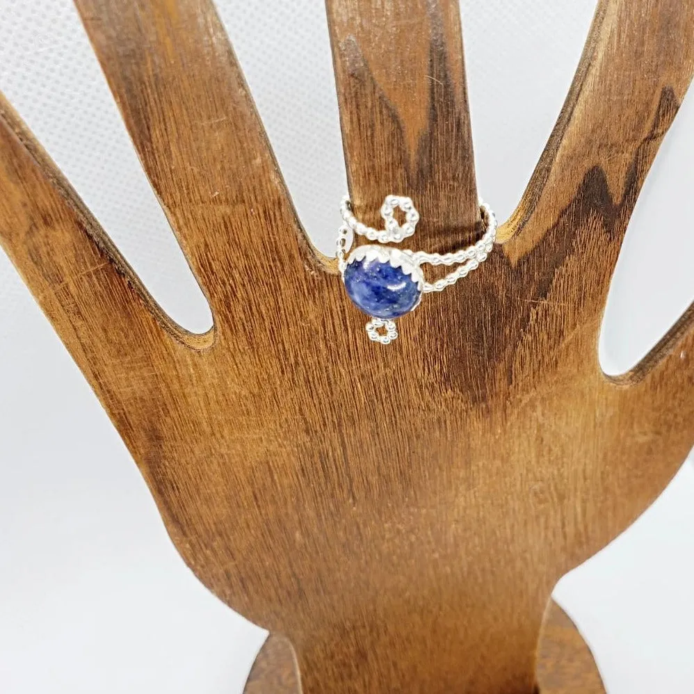 Sterling Silver Adjustable Ring With Lapis Lazuli Cabochon