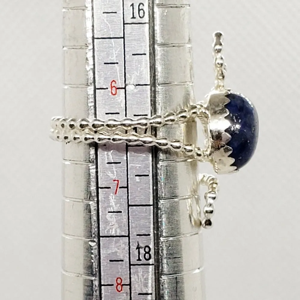 Sterling Silver Adjustable Ring With Lapis Lazuli Cabochon