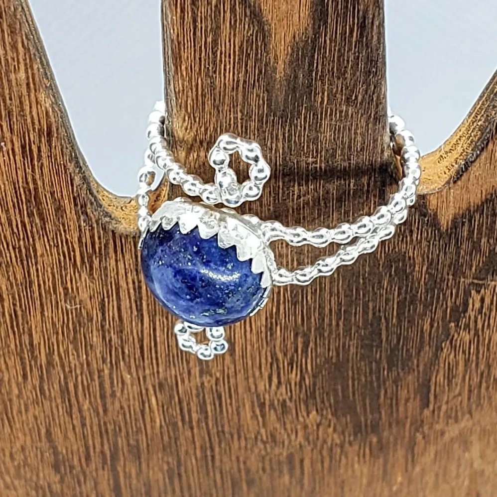 Sterling Silver Adjustable Ring With Lapis Lazuli Cabochon