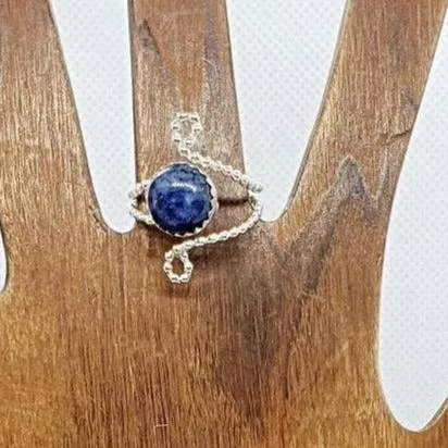 Sterling Silver Adjustable Ring With Lapis Lazuli Cabochon