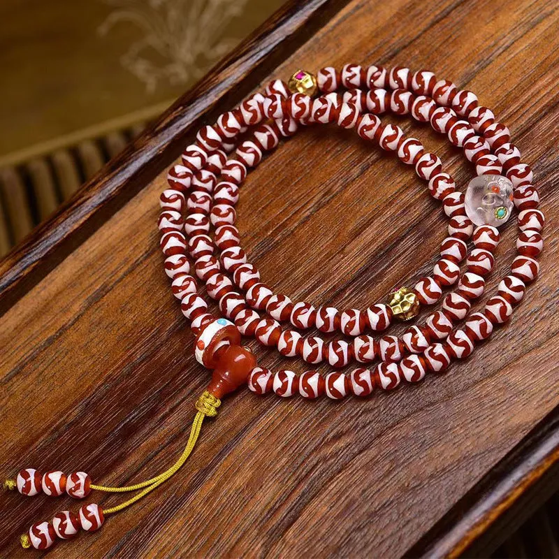 Tiger Tooth Dzi 108 Bead Amethyst Bracelet