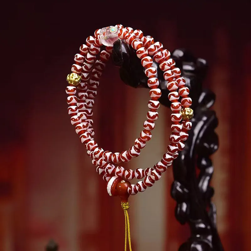 Tiger Tooth Dzi 108 Bead Amethyst Bracelet
