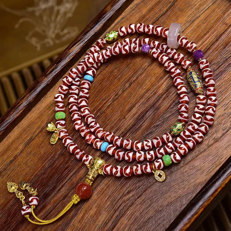 Tiger Tooth Dzi 108 Bead Amethyst Bracelet