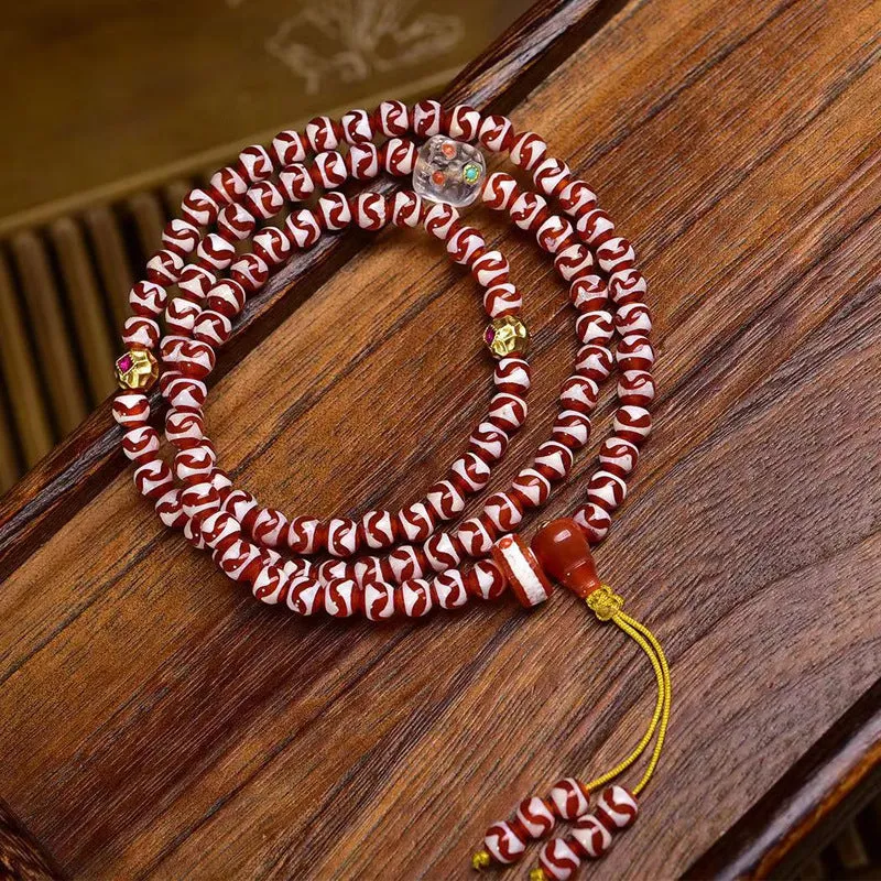 Tiger Tooth Dzi 108 Bead Amethyst Bracelet