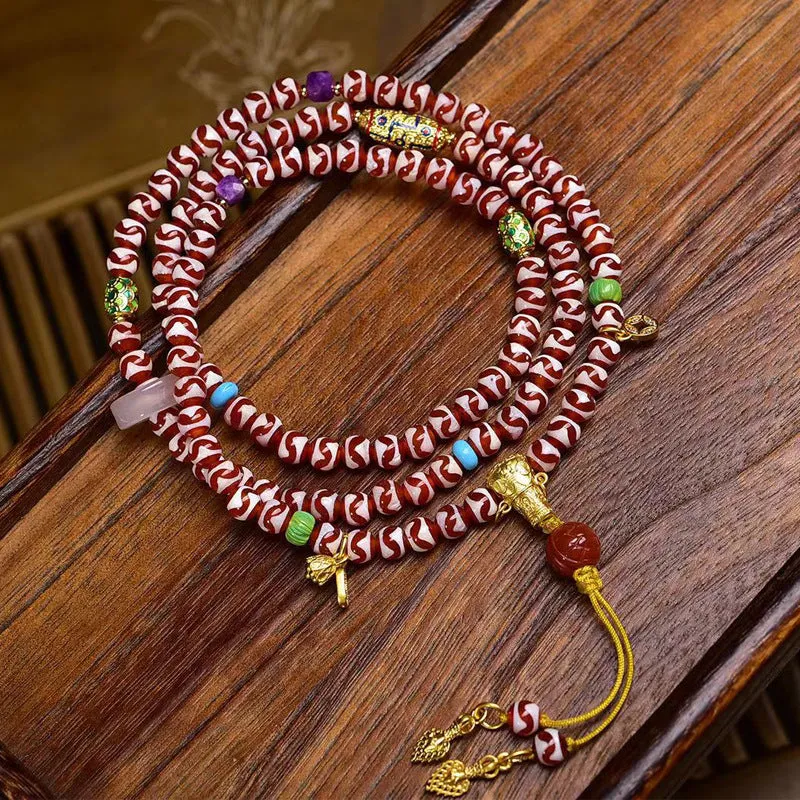 Tiger Tooth Dzi 108 Bead Amethyst Bracelet