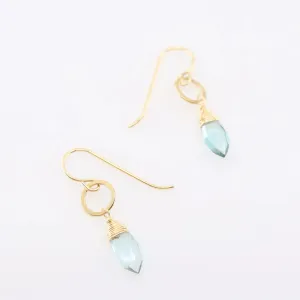 Tiny Circle Earrings with Aquamarine Gemstone