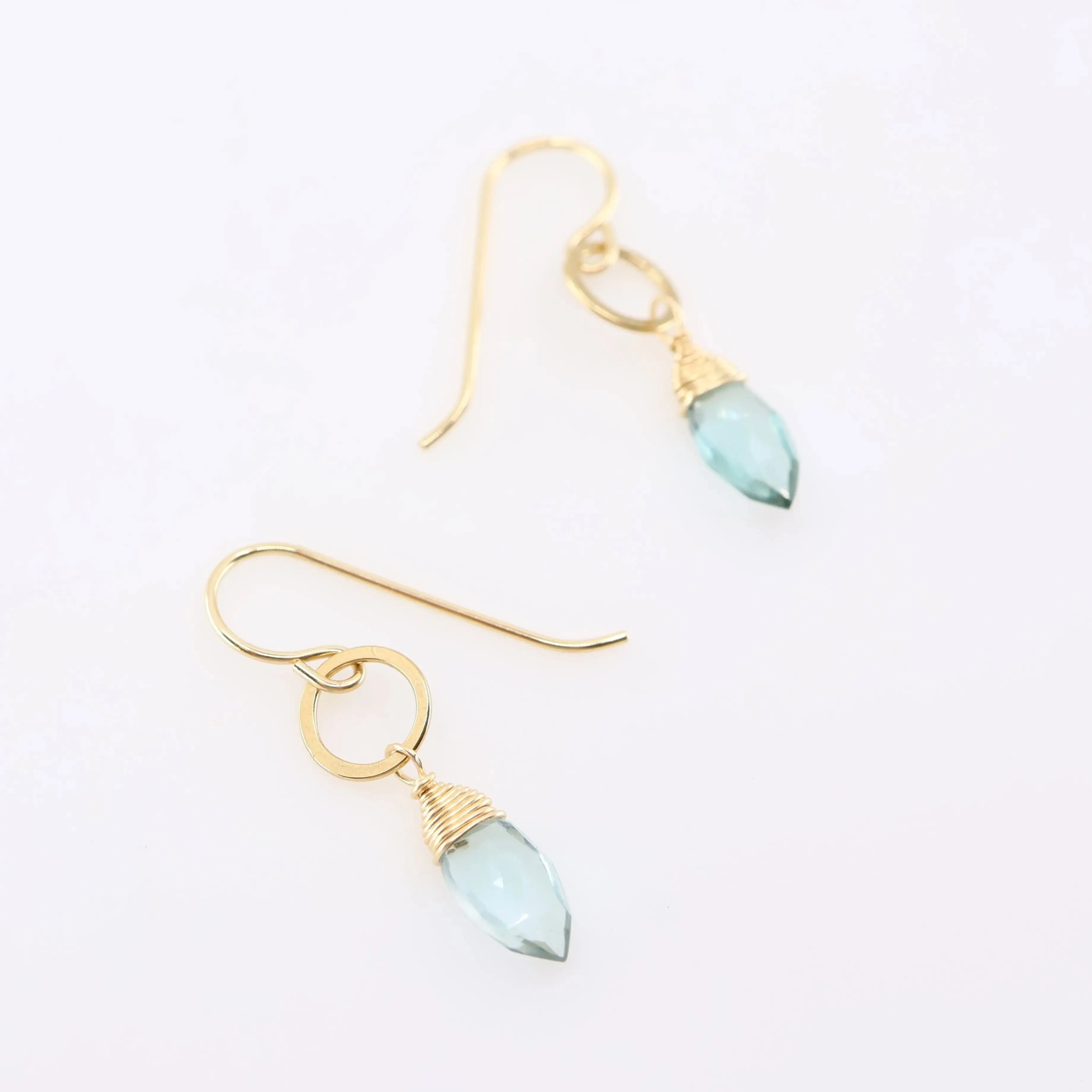 Tiny Circle Earrings with Aquamarine Gemstone
