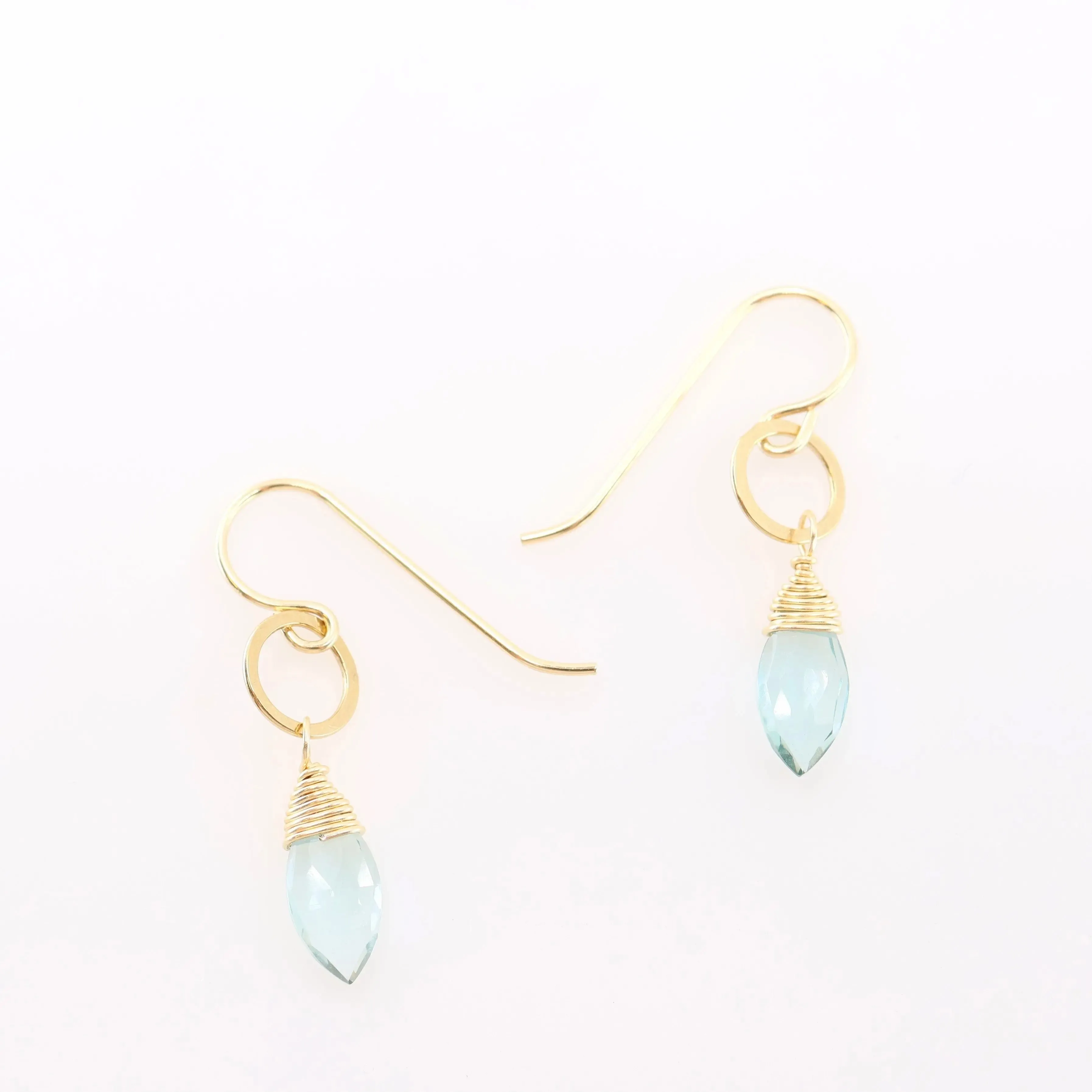 Tiny Circle Earrings with Aquamarine Gemstone