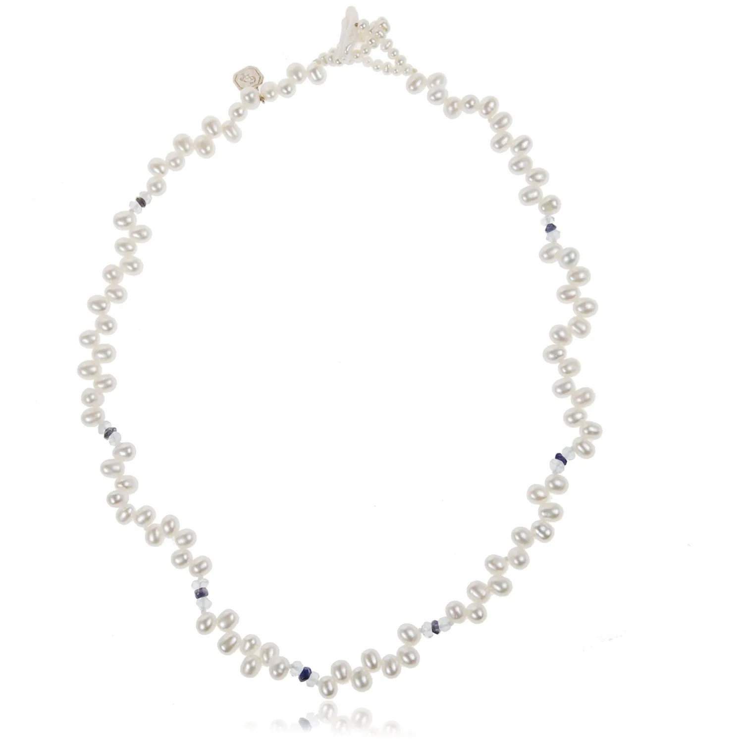 White Freshwater Pearl, Aquamarine & Iolite Droplet Necklace